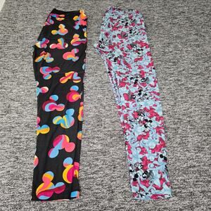 LuLaRoe Mickey Mouse Leggings Women's Tall & Curvy 1X - 2X Multi Color Bundle